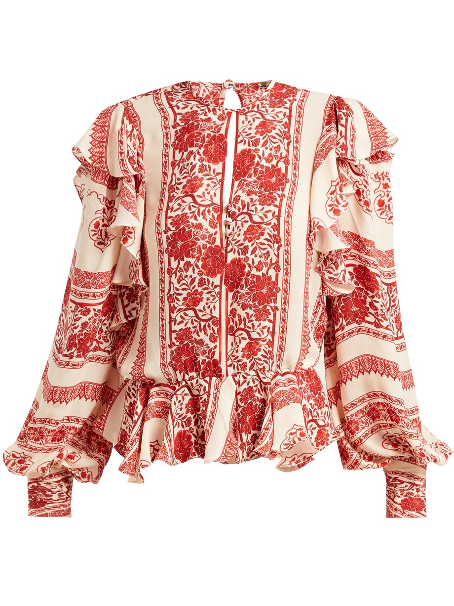 Red Zen of the Soul ruffle-trim silk blouse | Johanna Ortiz ...