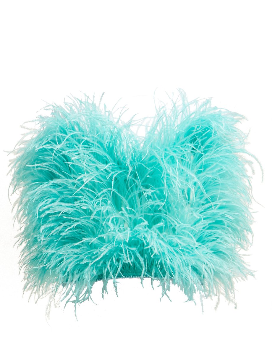 Blue Faux pearl-trimmed ostrich feather top | The Attico ...