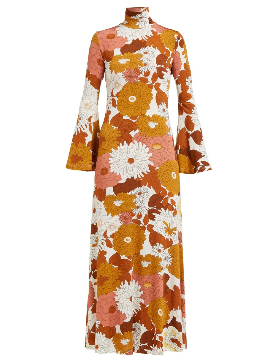Brown Brigitte floral-print roll-neck twill dress | Dodo Bar Or ...