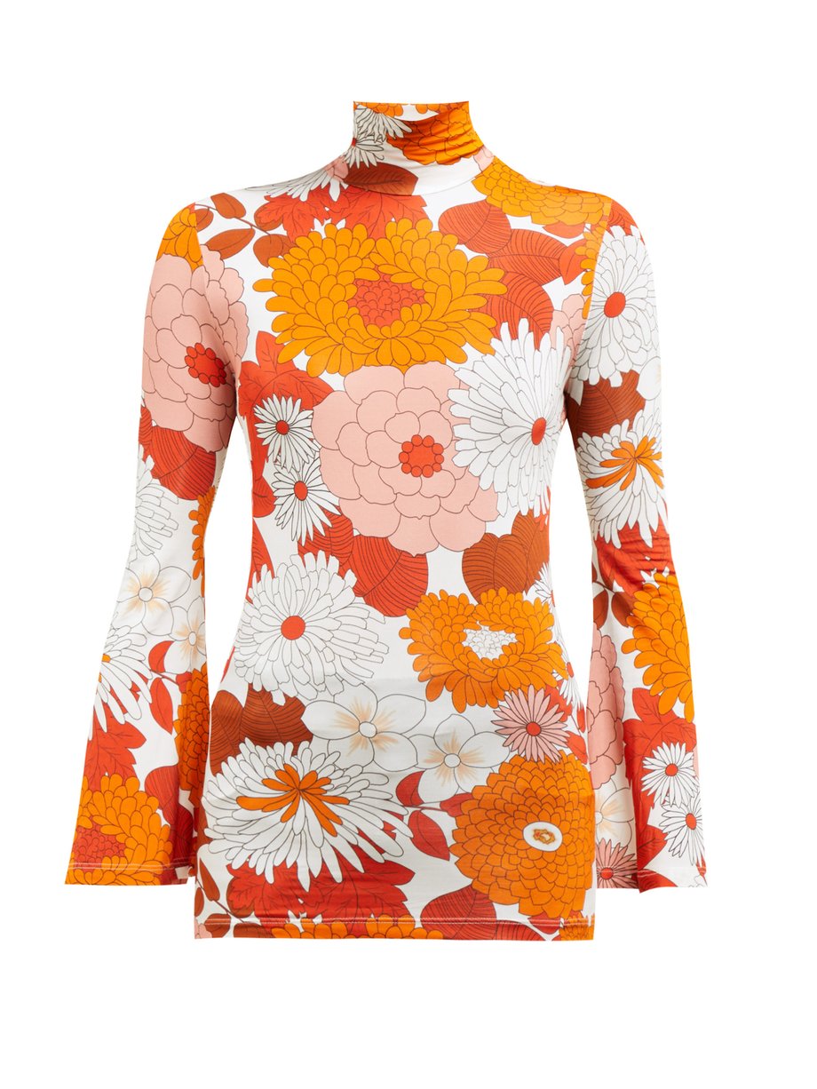 Orange Brigitte floral-print roll-neck top | Dodo Bar Or ...