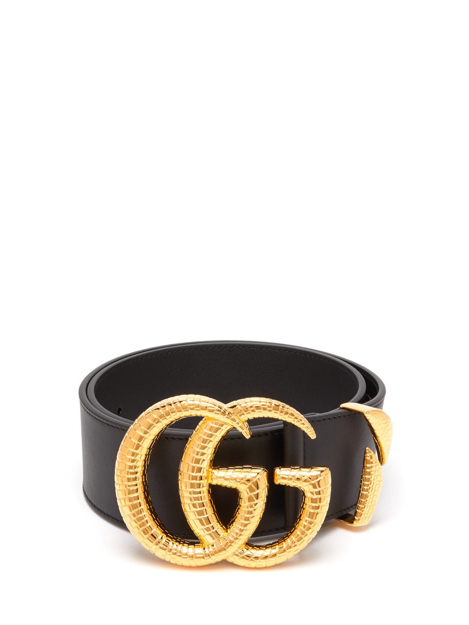 Snakeskin-effect GG-logo leather belt 