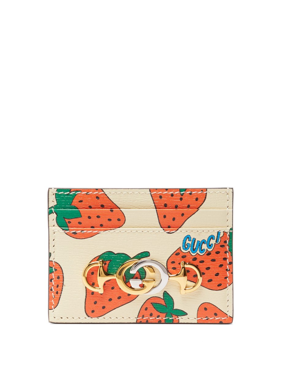 Zumi Strawberry-print leather card case 