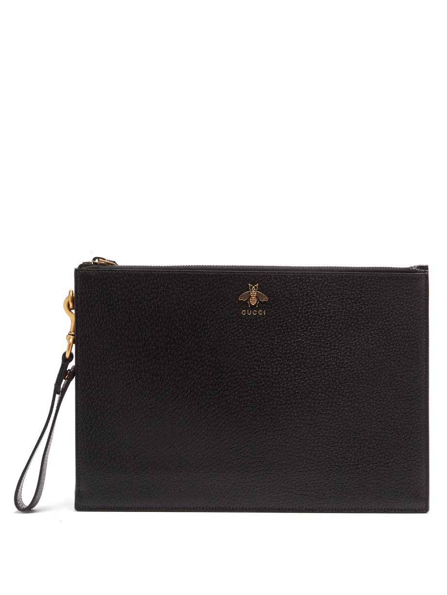 Black Bee-plaque leather pouch | Gucci 