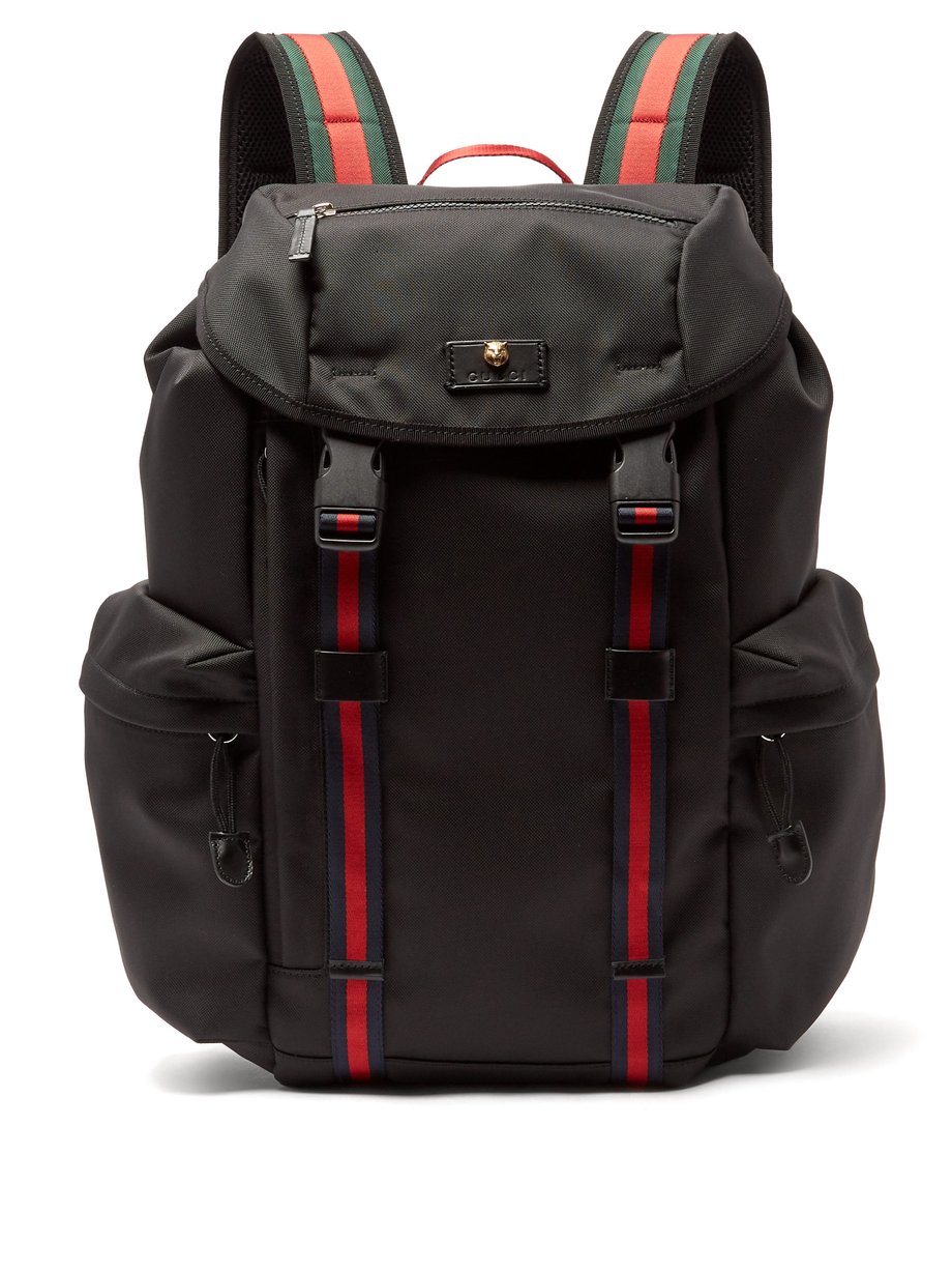 Black Techno web-stripe canvas backpack 
