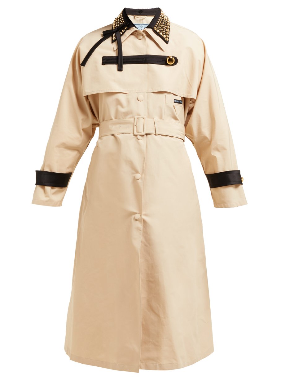 Prada Prada Stud-embellished cotton-blend trench coat Neutral ...