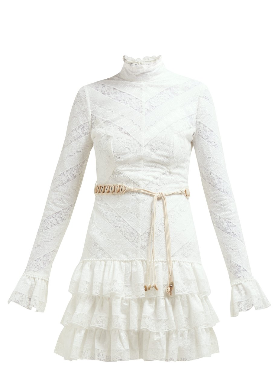 White Veneto Perennial lace-panel tiered mini dress | Zimmermann ...