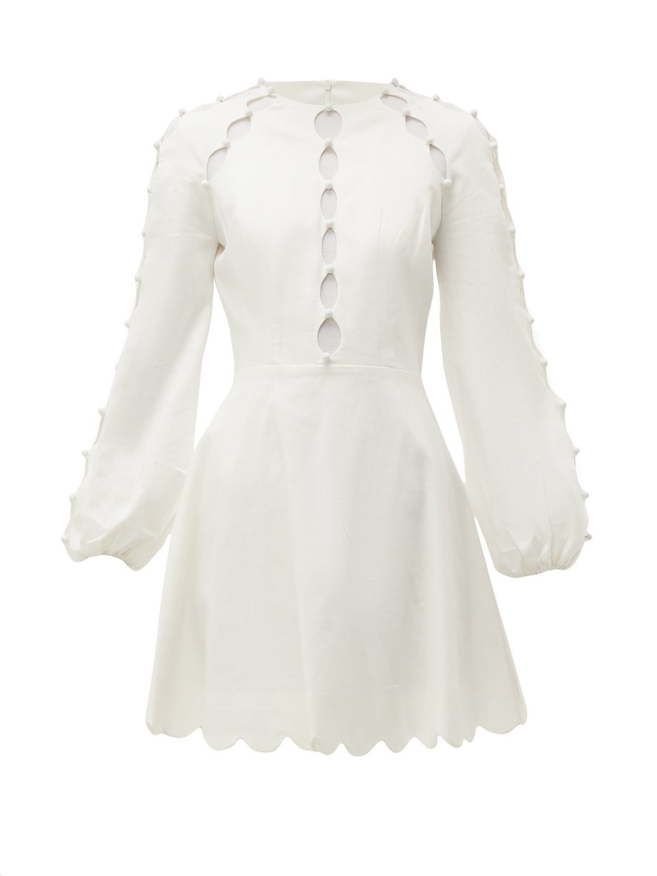 White Goldie scallop-cut linen-blend dress | Zimmermann | MATCHESFASHION US