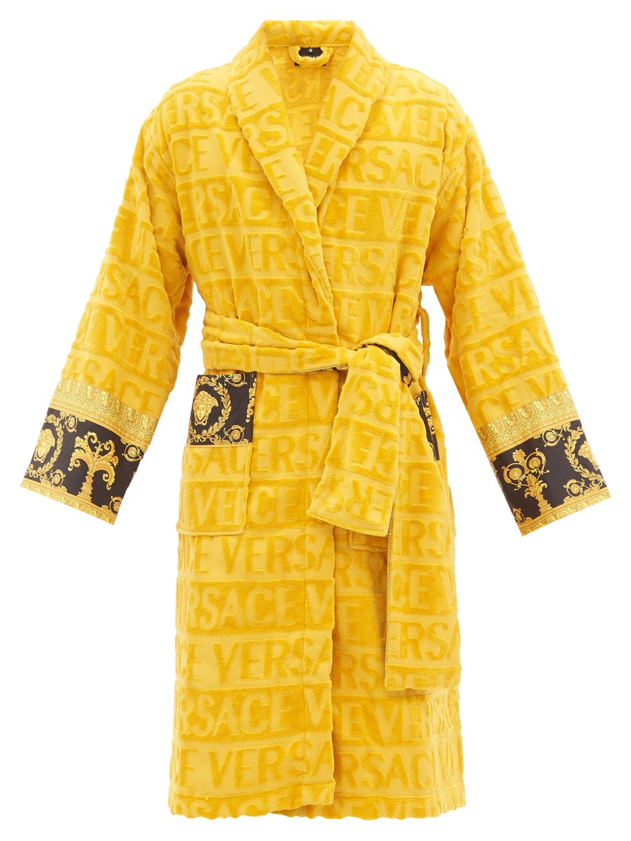 Yellow I Love Baroque logo-jacquard cotton bathrobe | Versace ...