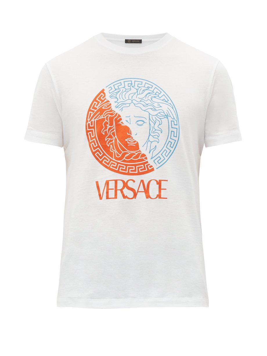 Versace Versace Medusa Head And Logo Print Cotton T Shirt White Matchesfashion マッチズファッション