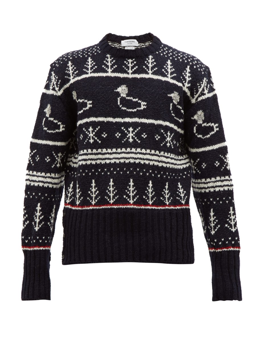 Navy Duck-intarsia wool-blend sweater | Thom Browne | MATCHESFASHION US