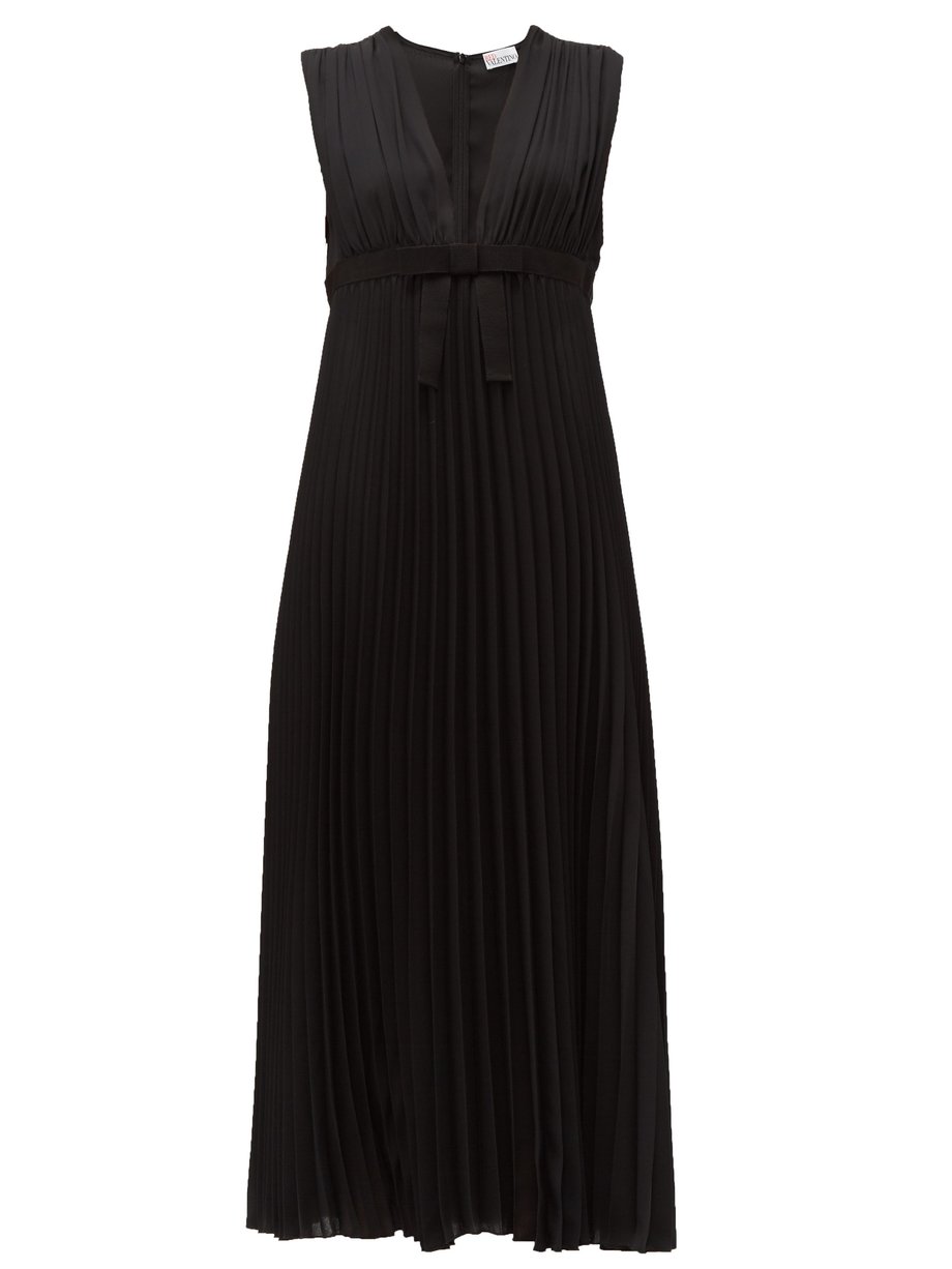 Black V-neck pleated-chiffon midi dress | REDValentino | MATCHESFASHION UK