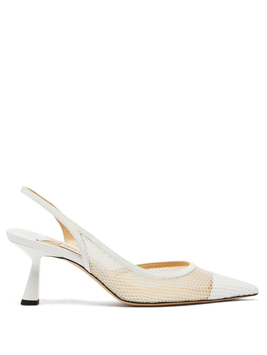 Jimmy Choo White Fetto 65 mesh and leather slingback pumps | 매치스패션, 모던 ...