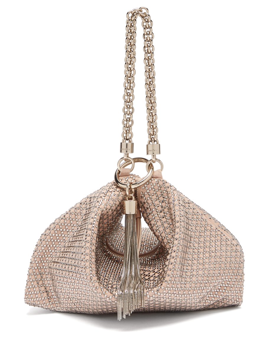 Pink Callie crystal-embellished pink suede purse | Jimmy Choo ...