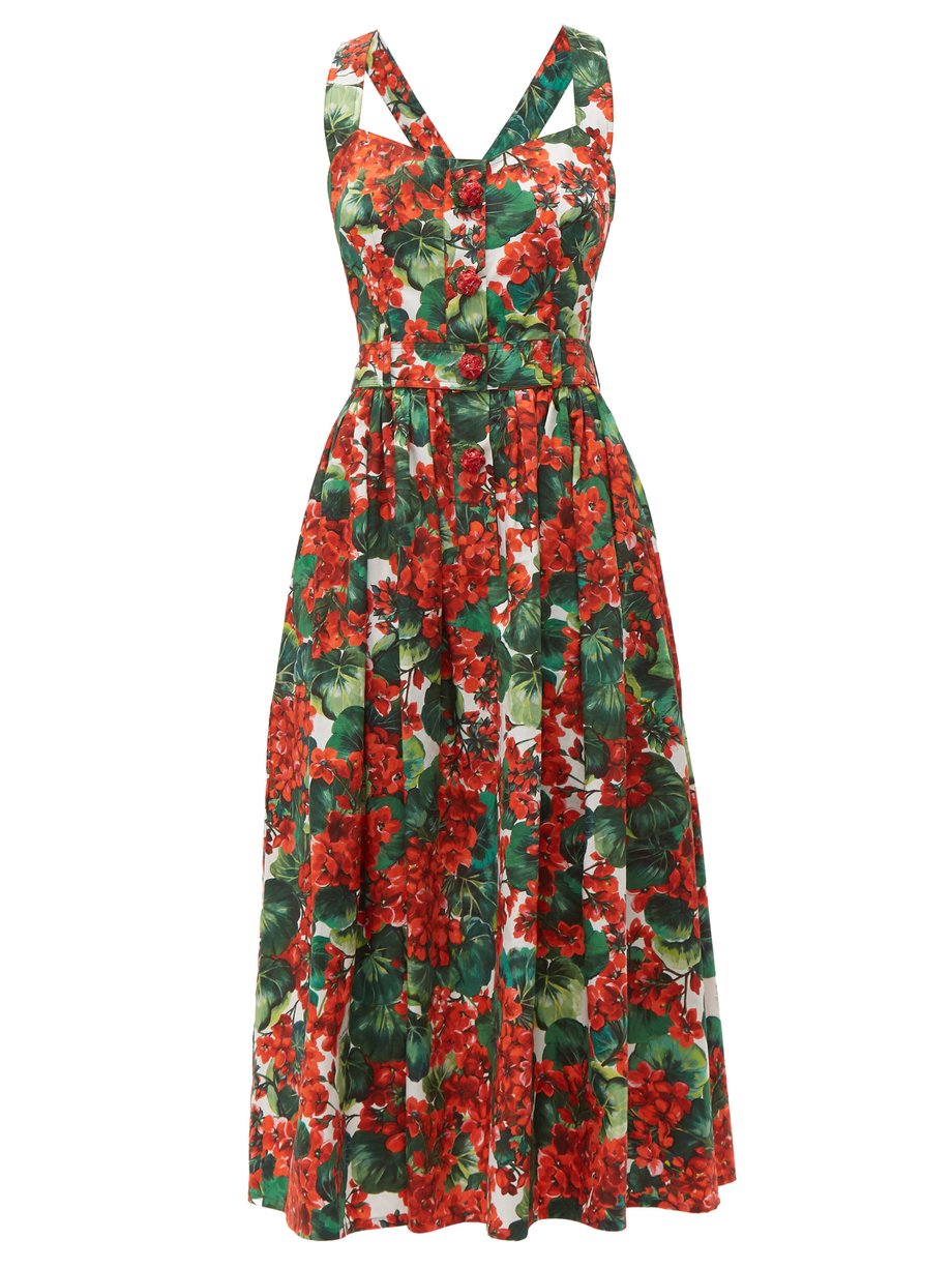 Print Geranium-print cotton poplin midi dress | Dolce & Gabbana ...