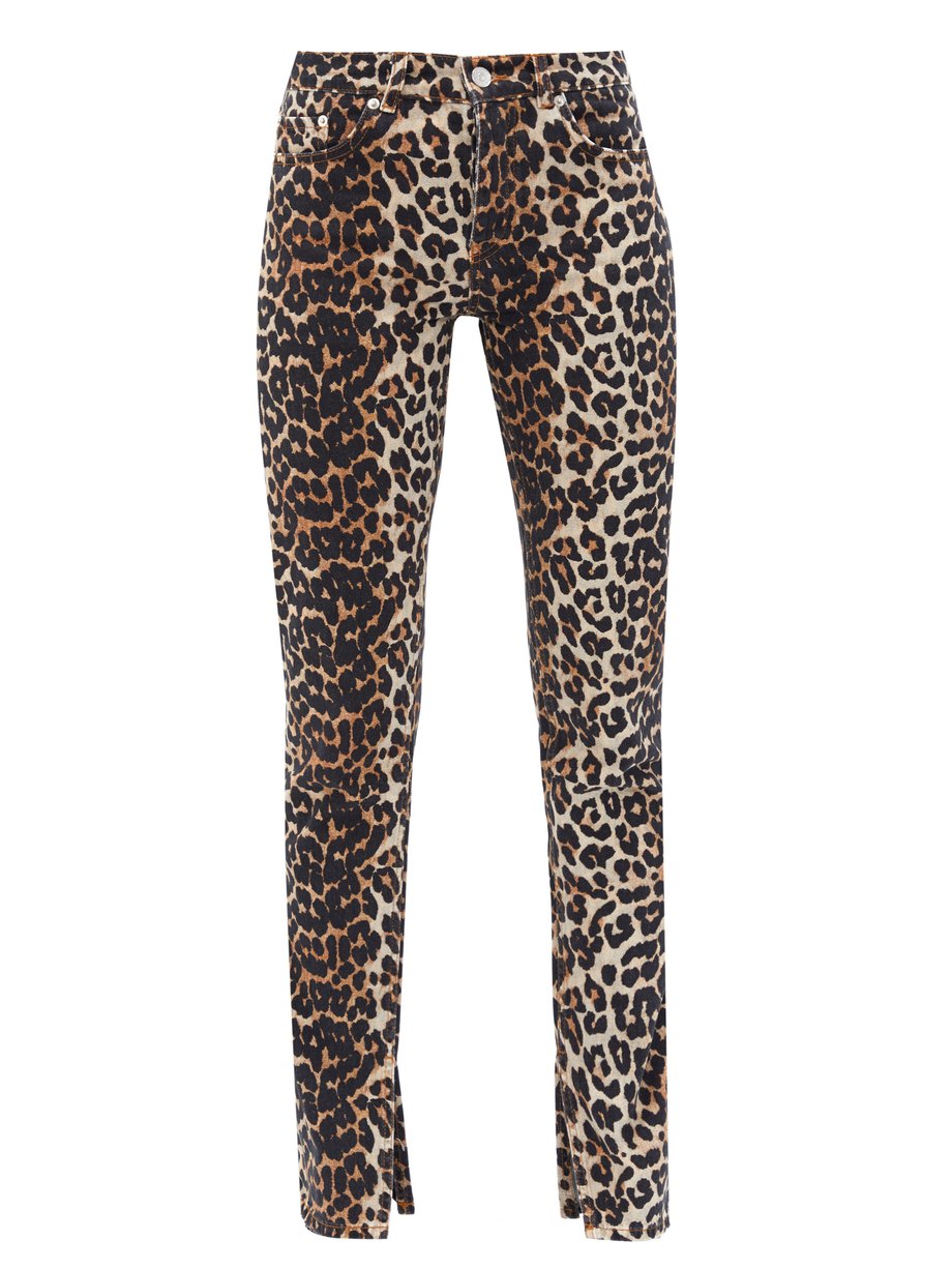 Print Split-hem leopard-print skinny jeans | Ganni | MATCHESFASHION US