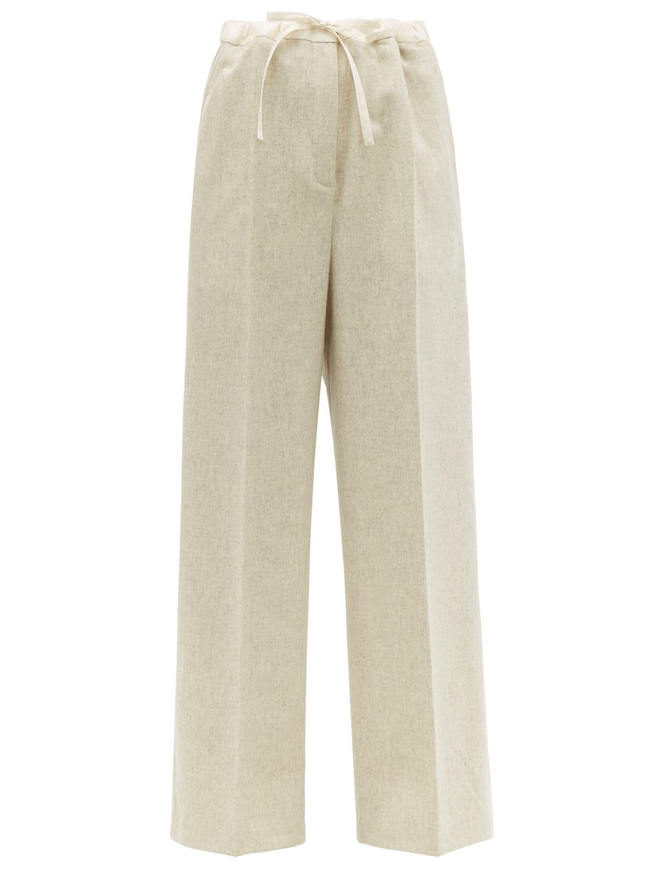 Grey Drawstring-waist wool-blend wide-leg trousers | Jil Sander ...