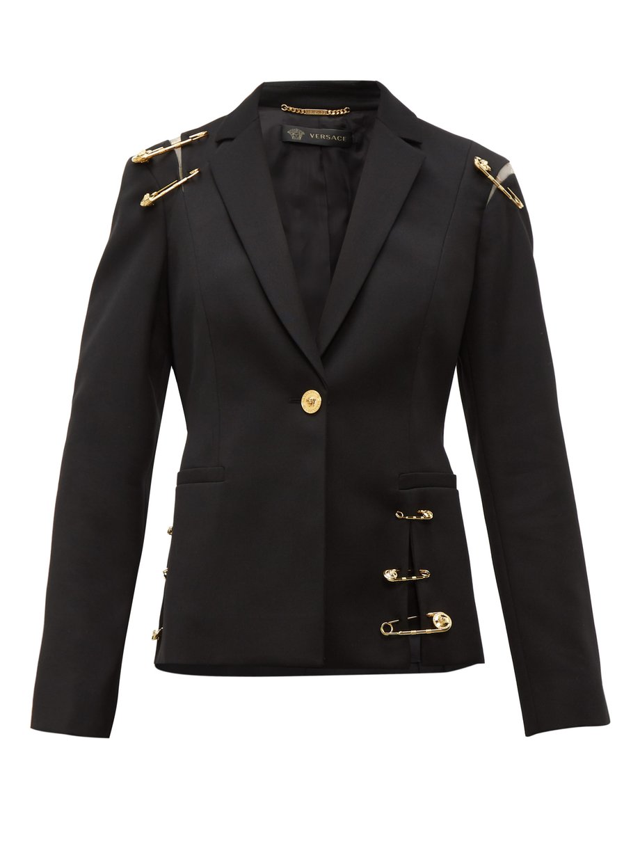 Versace Versace Safety-pin single-breasted wool blazer Black ...