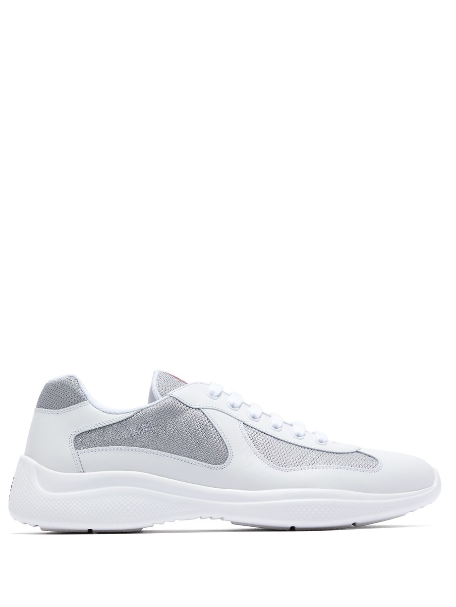 White America’s Cup leather and silver mesh trainers | Prada ...