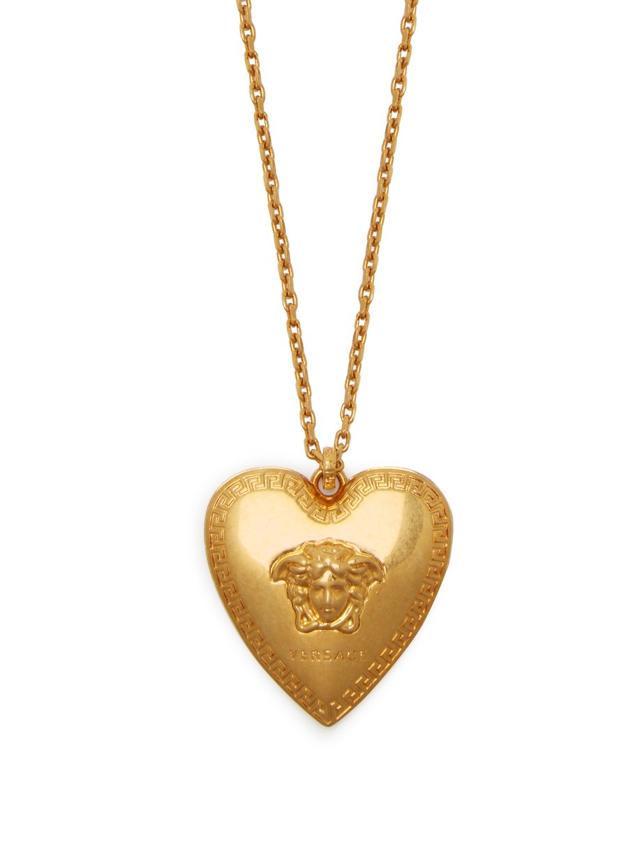 Metallic Medusa heart-pendant necklace 