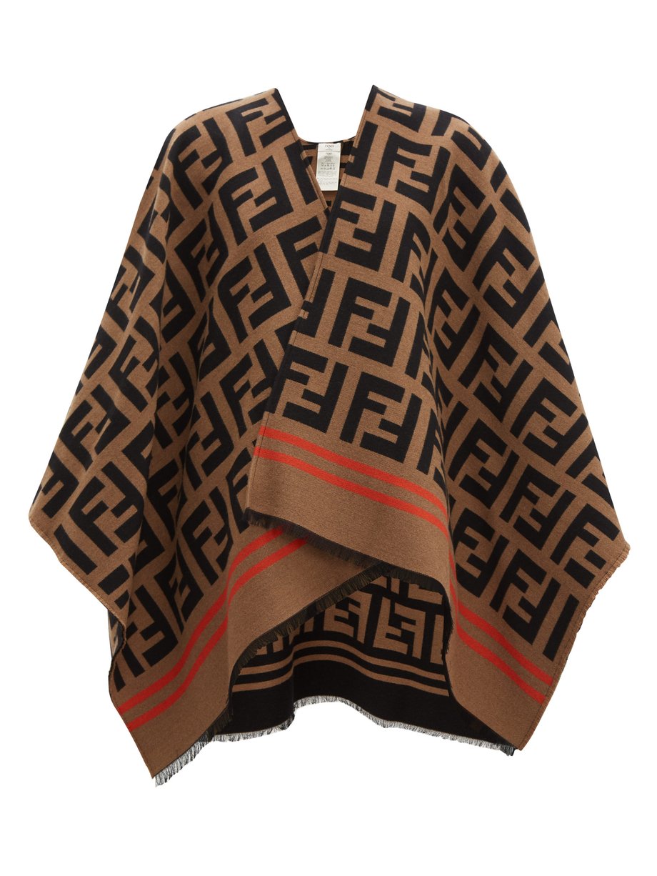 Brown FF-jacquard wool-blend poncho | Fendi | MATCHESFASHION US