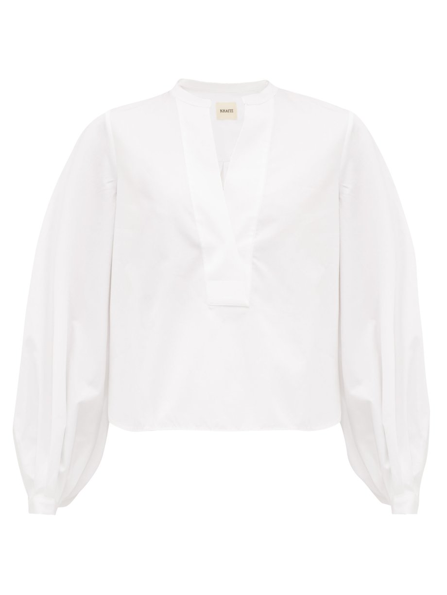 White Suzanna puff-sleeve cotton-poplin blouse | Khaite | MATCHESFASHION US