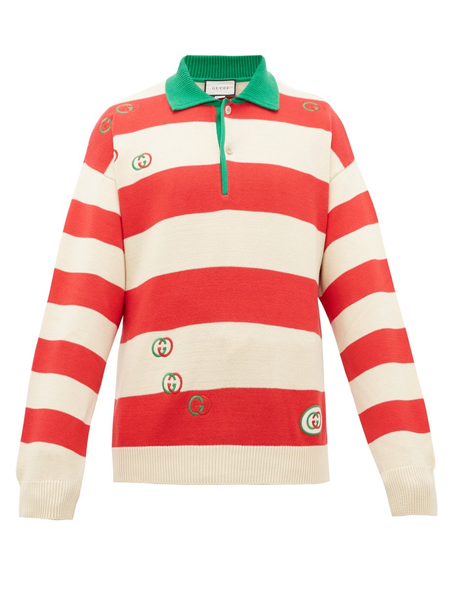 GG striped cotton polo sweater Red 