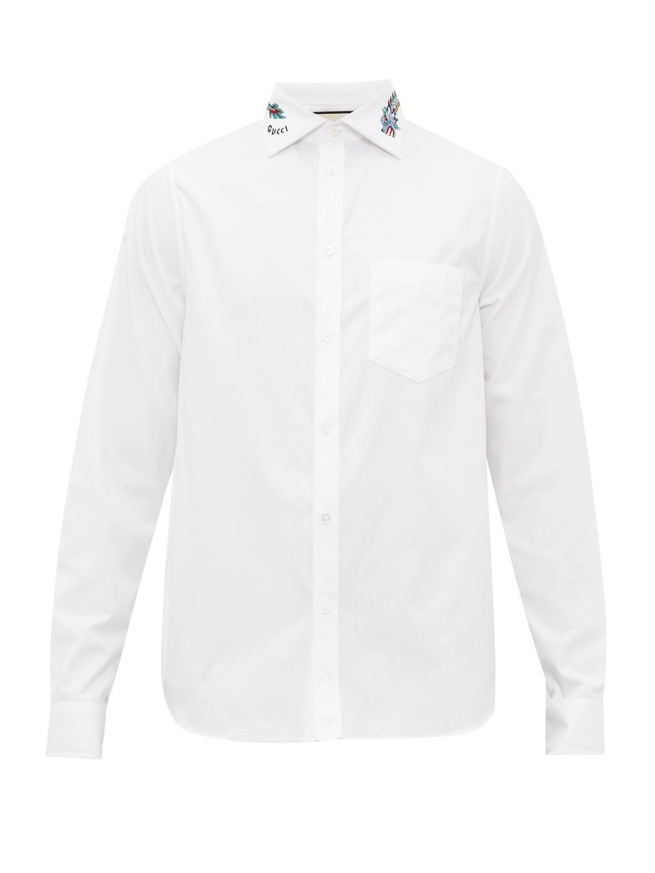Dragon-embroidered cotton shirt White 