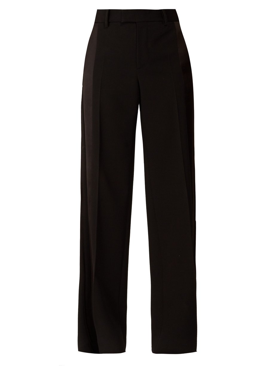 Black Straight-leg silk-trim wool-twill trousers | Bottega Veneta ...