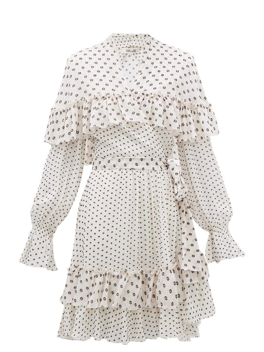 White Martina ruffled fil-coupé chiffon wrap dress | Diane Von ...