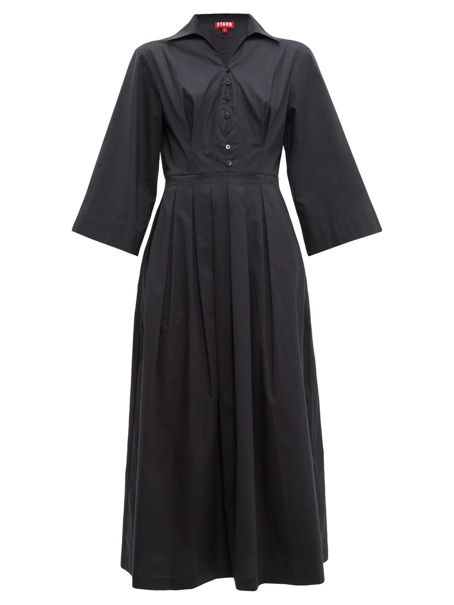 Black Pleated-skirt cotton-blend poplin shirtdress | Staud ...