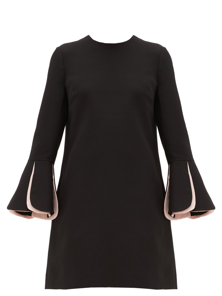 Black Fluted-sleeve wool-blend crepe mini dress | Valentino ...
