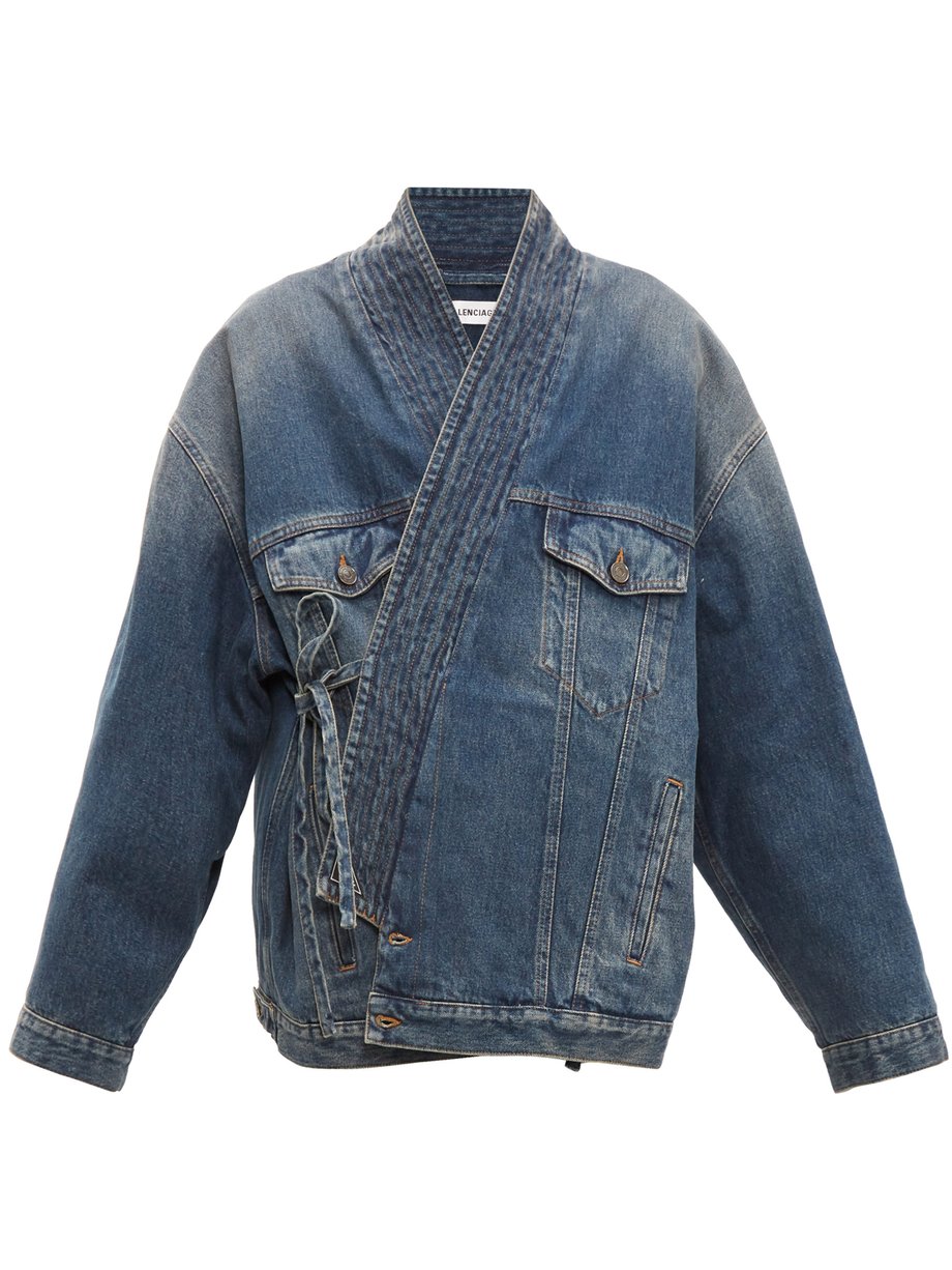 Blue Judo tie-front denim wrap jacket | Balenciaga ...