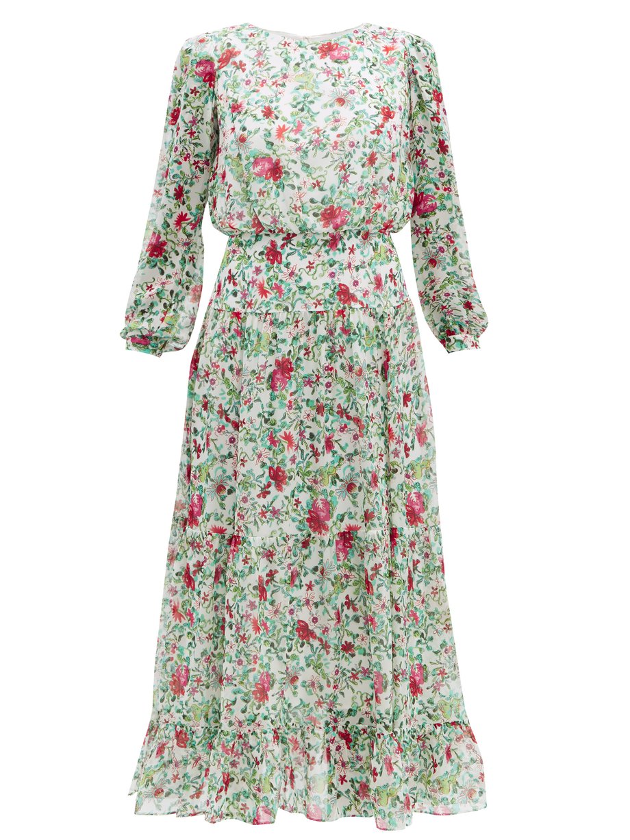 White Isabel floral-print silk-chiffon dress | Saloni | MATCHESFASHION UK