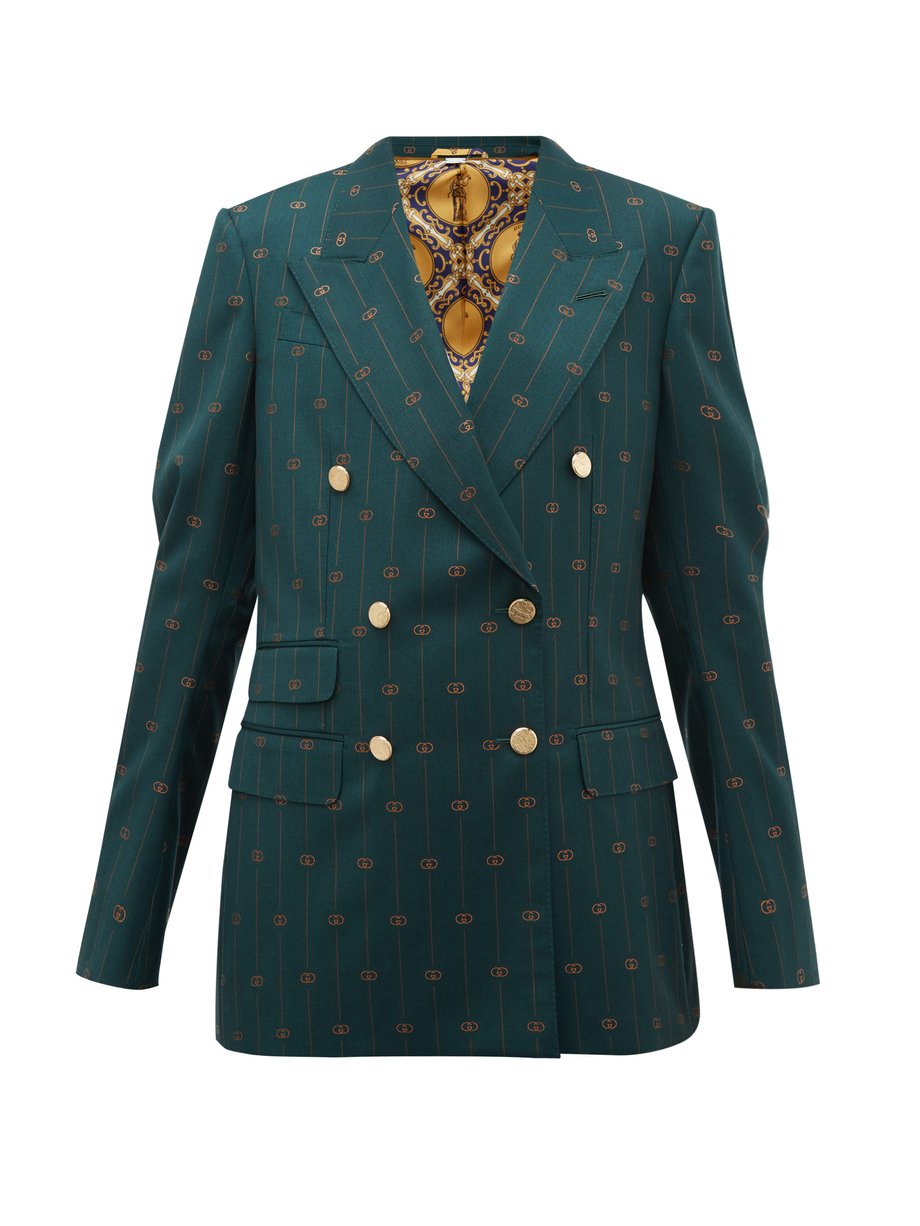 Green GG-pinstripe double-breasted wool-twill blazer | Gucci ...
