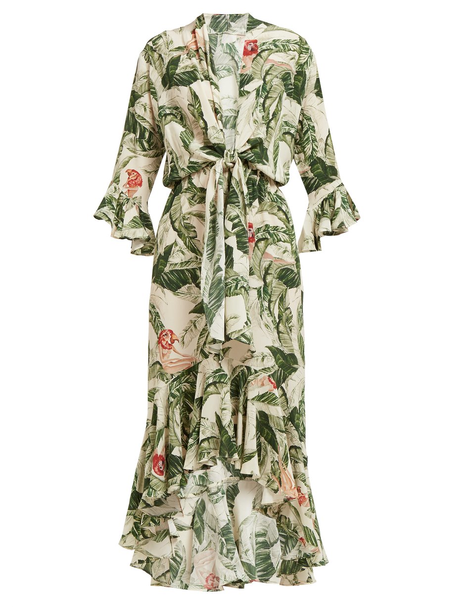 Green Tropical-print knotted silk dress | Cult Gaia | MATCHESFASHION US