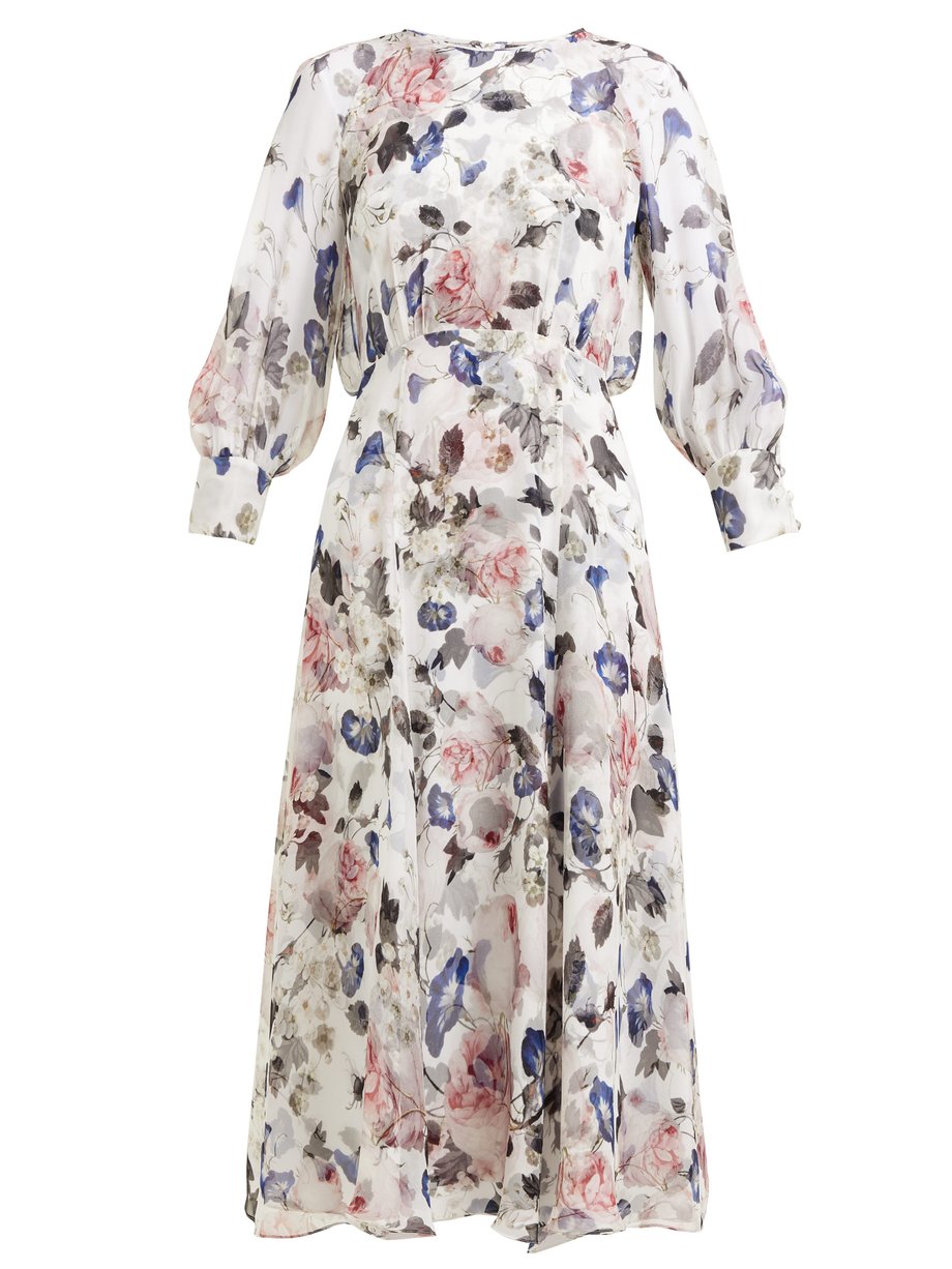 White Yusra Apsley-print silk-chiffon dress | Erdem | MATCHESFASHION US