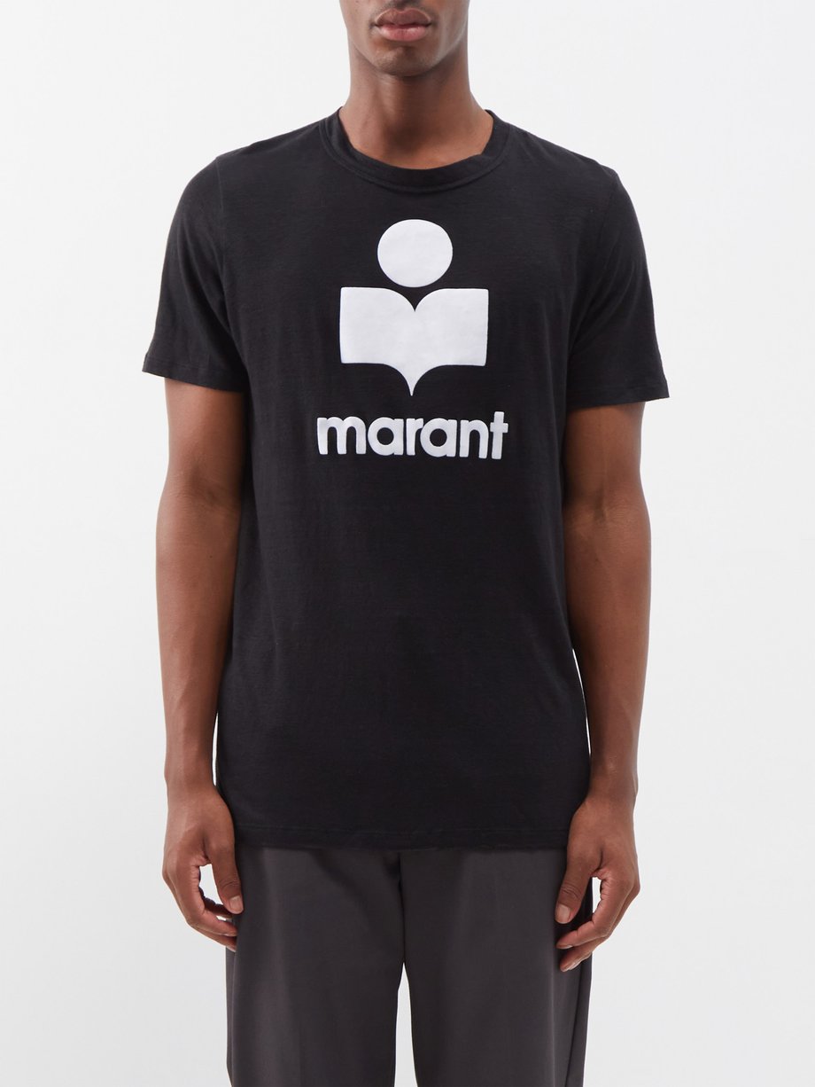 Black Karman flocked-logo linen T-shirt | Isabel Marant |