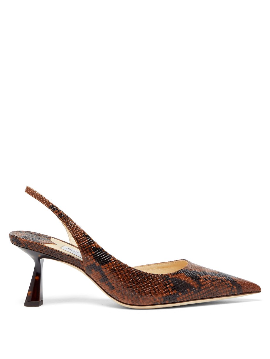 Brown Fetto 65 python-effect leather slingback pumps | Jimmy Choo ...