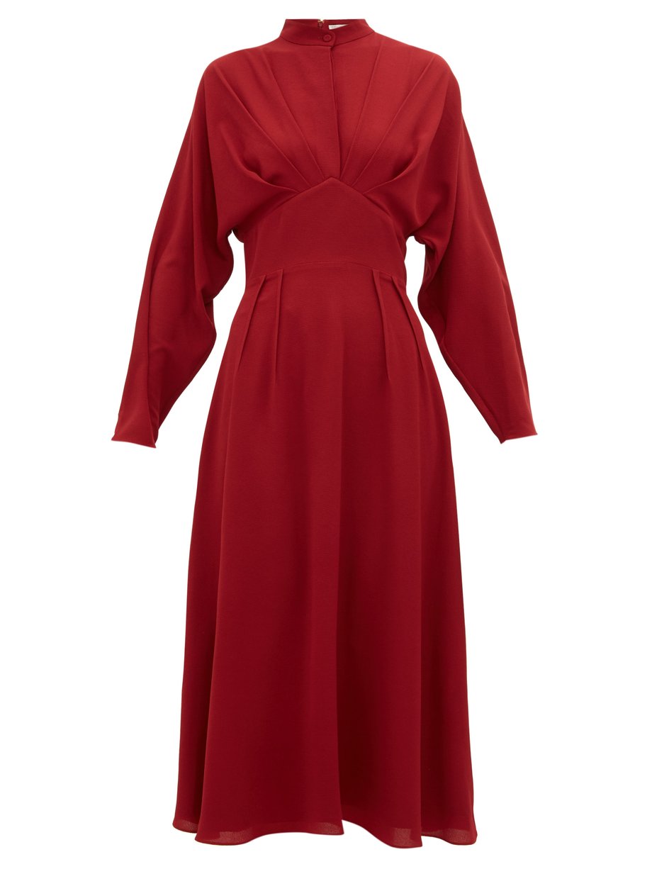 Red Autumn pleated high-neck crepe midi dress | Emilia Wickstead ...