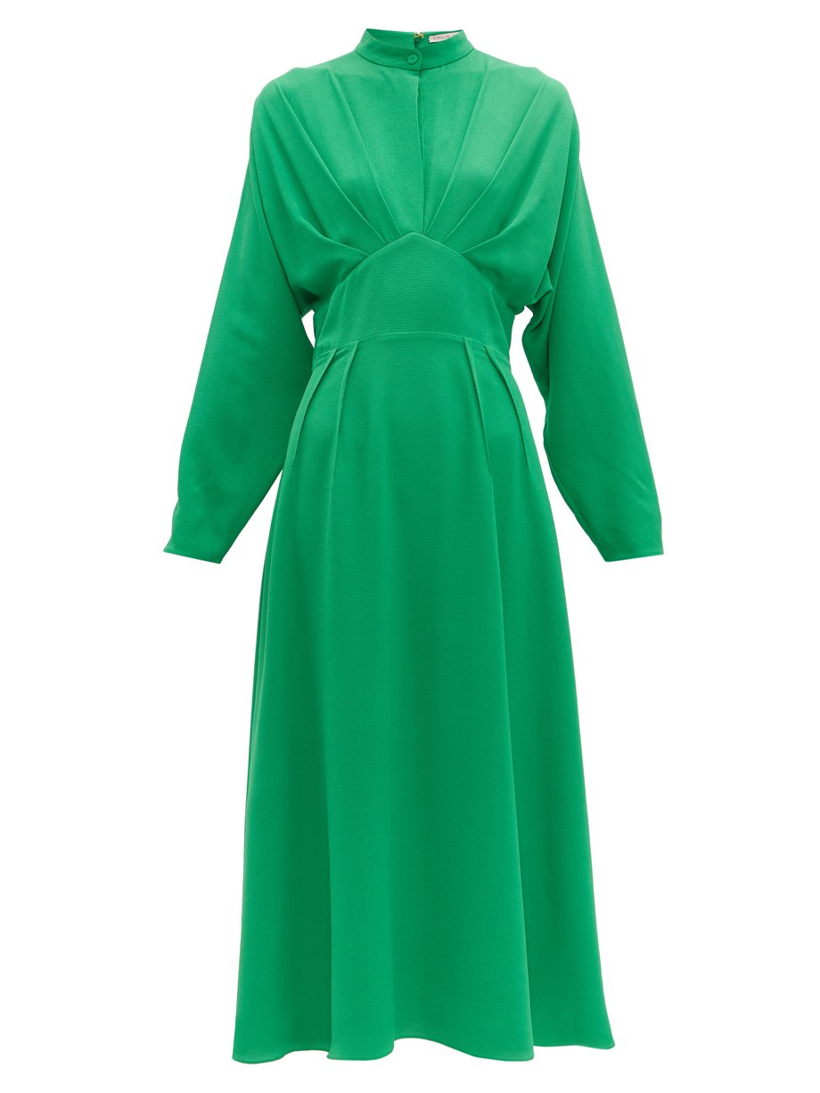 Green Autumn pleated high-neck crepe midi dress | Emilia Wickstead ...
