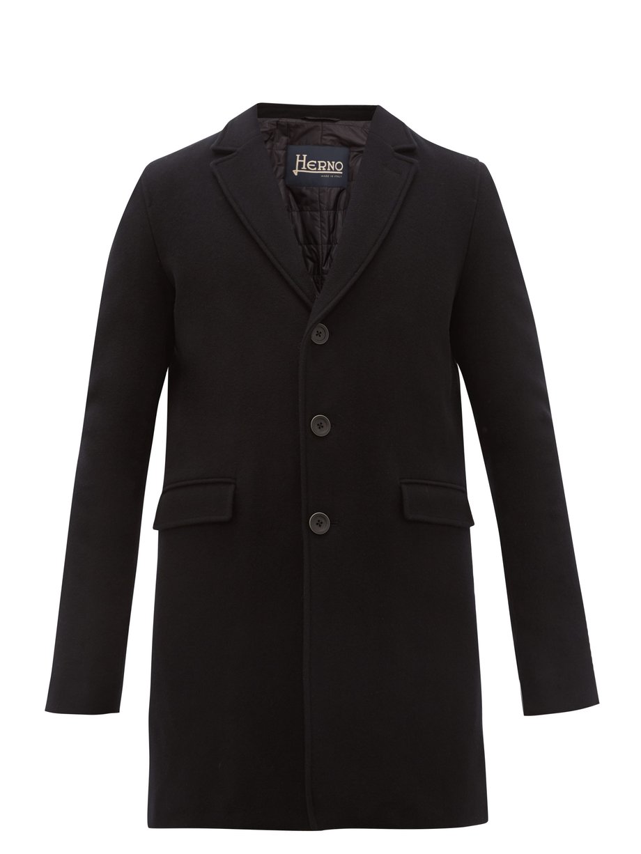 Black Single-breasted wool-blend overcoat | Herno | MATCHESFASHION US