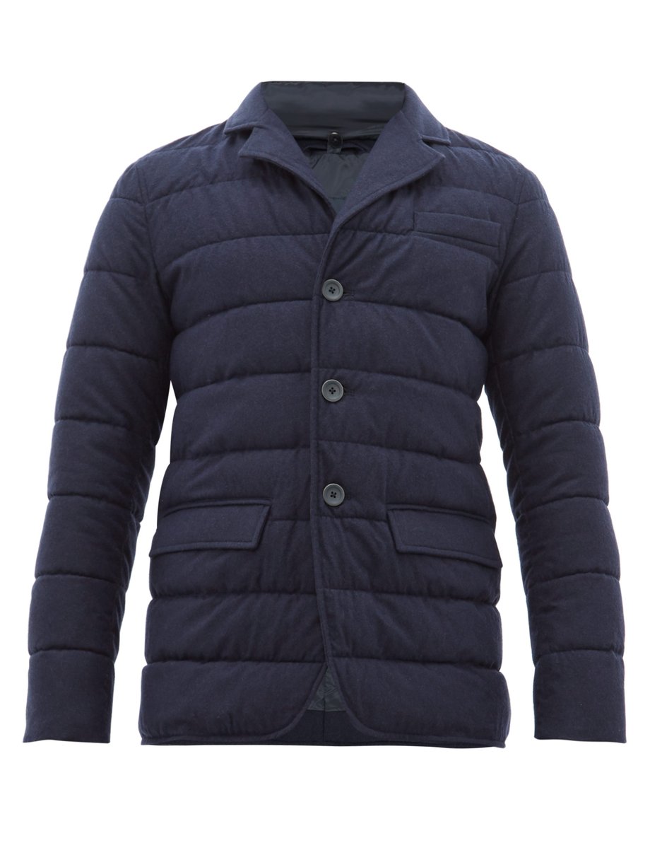 Navy Detachable-funnel neck quilted-flannel jacket | Herno ...