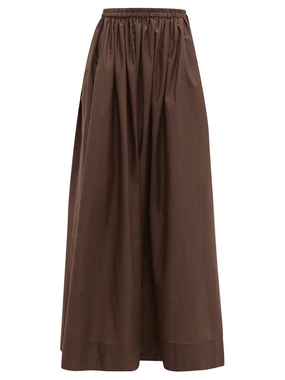 Brown Gathered-waist cotton maxi skirt | Matteau | MATCHESFASHION US