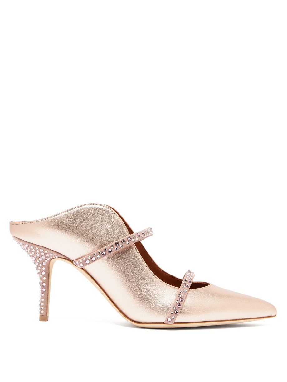 Metallic Maureen crystal-embellished metallic-leather mules | Malone ...