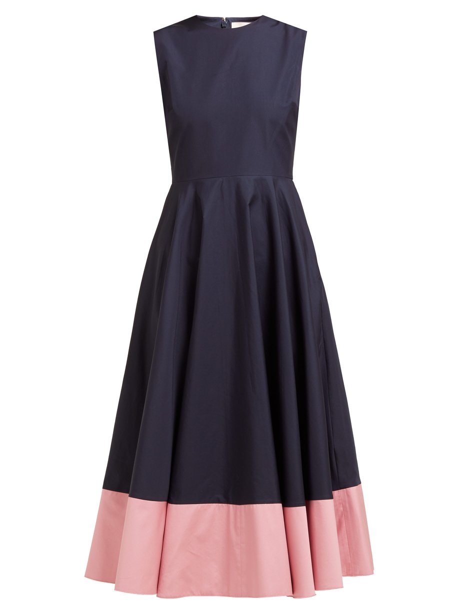 Navy Athena contrast-hem cotton-poplin midi dress | Roksanda ...