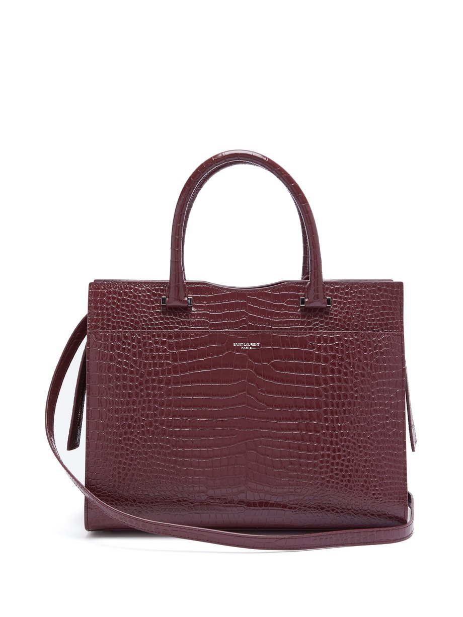 Burgundy Uptown crocodile-effect leather tote bag | Saint Laurent ...