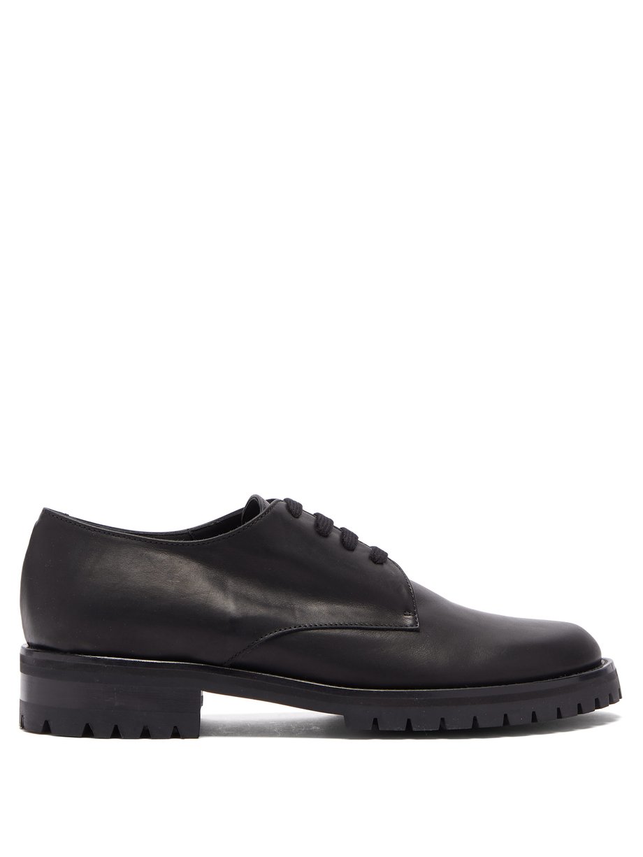 Black Tread-sole leather derby shoes | Ann Demeulemeester ...
