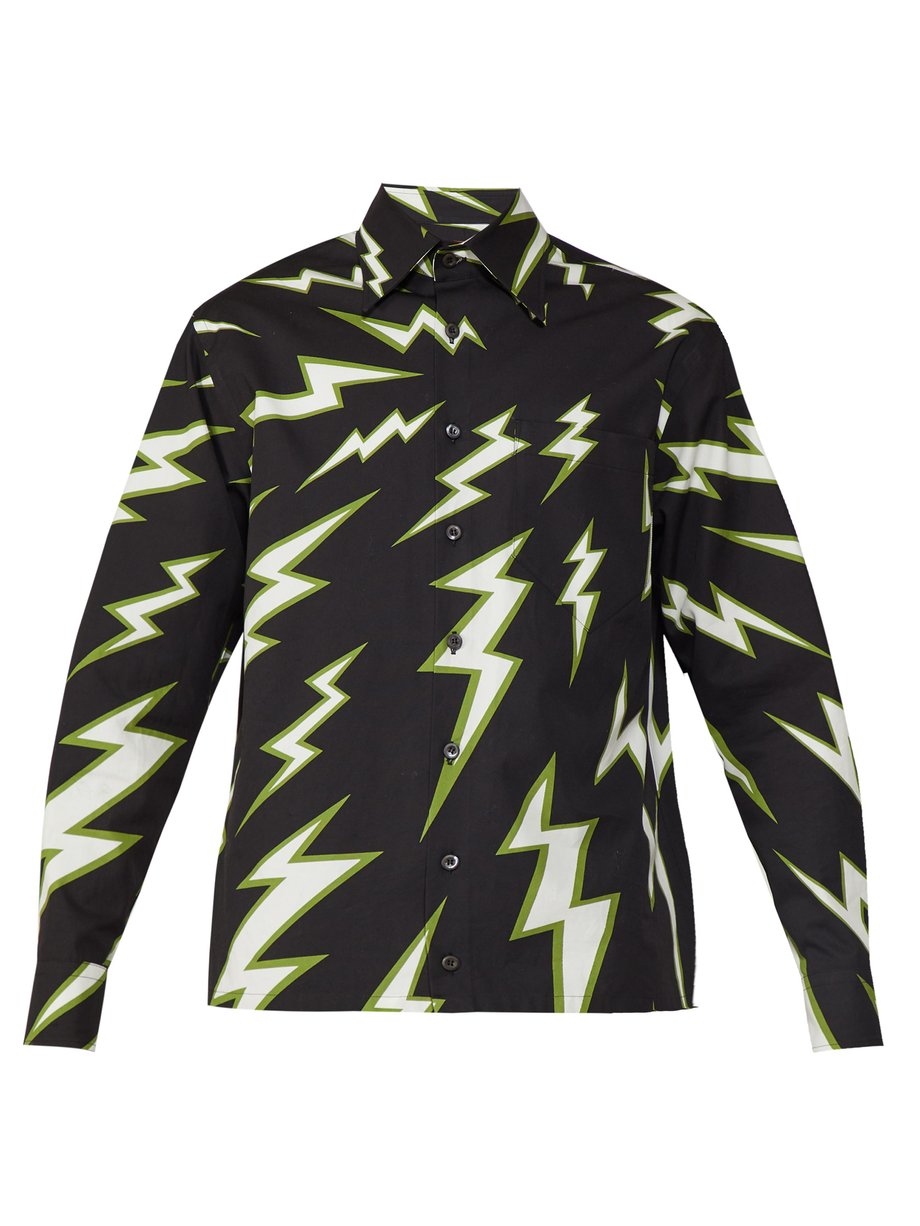 Lightning bolt-print cotton-twill shirt 