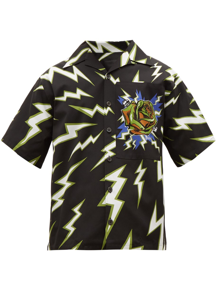 Print Lightning bolt-print cotton-twill shirt | Prada | MATCHESFASHION UK