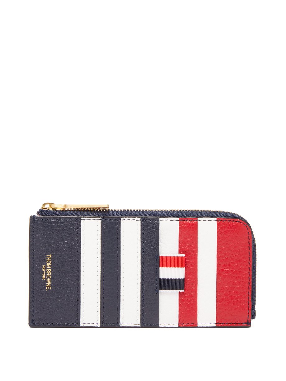 Navy Tricolour-striped zip-around leather wallet | Thom Browne ...